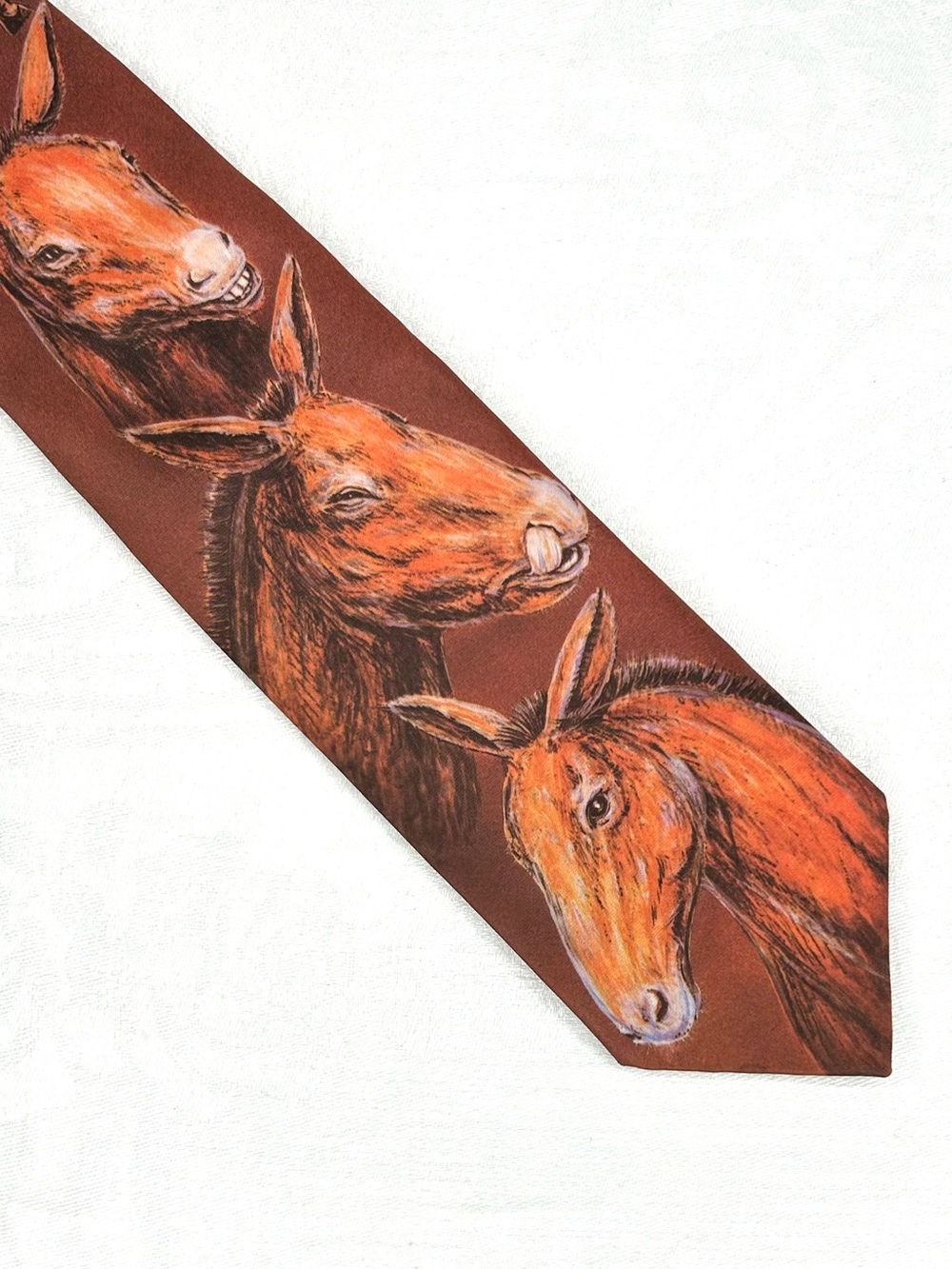 Vintage Ralph Marlin 1990 Mules Tie Smooth Silky Poly Necktie Brown & Orange